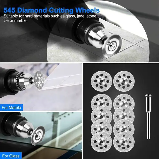 Alt view image 7 of 7 - 44Pcs Auxiren Cutting Wheel Kit for Dremel Rotary Tools, Mini HSS Circular Saw Blades Cutter, Resin Cutting Discs, 545 Diamond Cut Off Wheels for Cutting Wood, Metal, Plastic, PVC, Glass, Tile, Stone