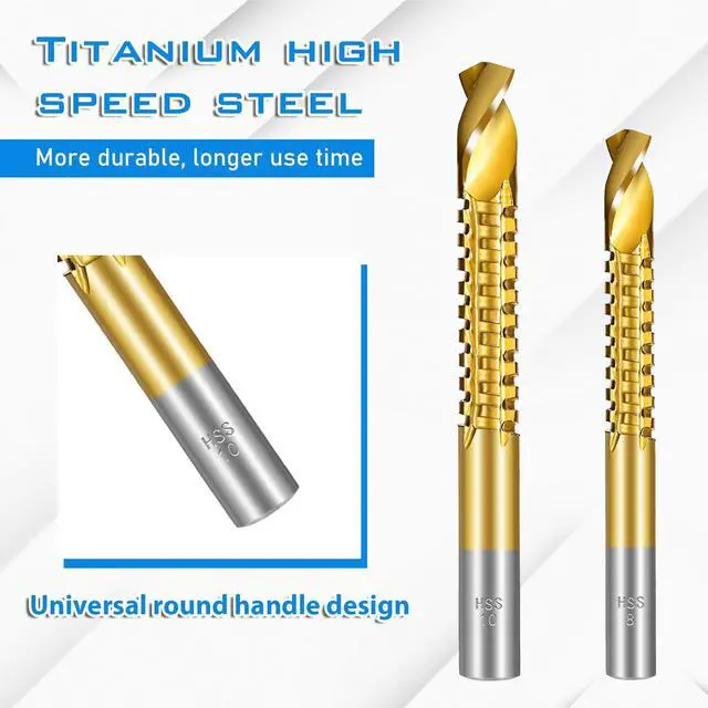 Alt view image 3 of 7 - 8 Pack Titanium Coated HSS Twist Drill Bits, 3-10mm Serrated Side Cutting Drill Bit, Hex Shank Serrated Cutting Drill Bits, Drill Bit Woodworking Tools, Hole Holesaw Tool for Plastic Metal Wood Hole