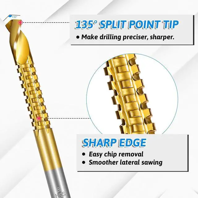 Alt view image 4 of 7 - 8 Pack Titanium Coated HSS Twist Drill Bits, 3-10mm Serrated Side Cutting Drill Bit, Hex Shank Serrated Cutting Drill Bits, Drill Bit Woodworking Tools, Hole Holesaw Tool for Plastic Metal Wood Hole