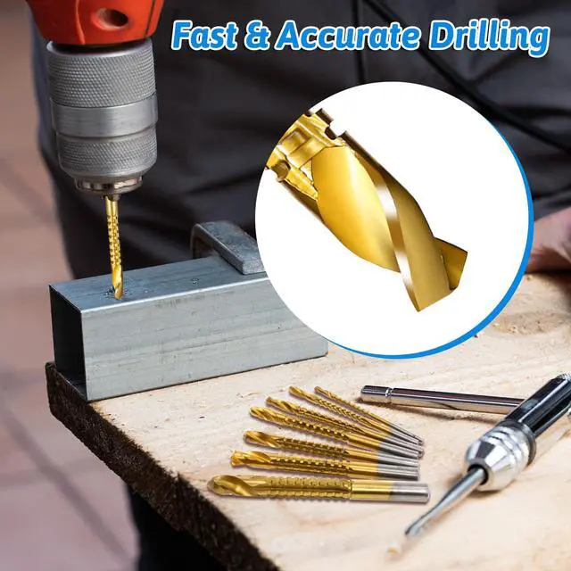 Alt view image 7 of 7 - 8 Pack Titanium Coated HSS Twist Drill Bits, 3-10mm Serrated Side Cutting Drill Bit, Hex Shank Serrated Cutting Drill Bits, Drill Bit Woodworking Tools, Hole Holesaw Tool for Plastic Metal Wood Hole