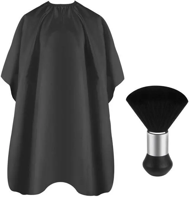 Main image of Barber Cape Professional Hair Cutting Cape with Neck Duster Brush | Full Coverage Haircut Apron for Adults, 47x56 inches, Adjustable Neckline, Keep Clothes Clean Dry, Home Salon Barber Supplies