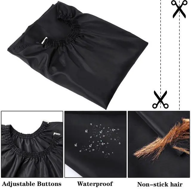 Alt view image 3 of 7 - Barber Cape Professional Hair Cutting Cape with Neck Duster Brush | Full Coverage Haircut Apron for Adults, 47x56 inches, Adjustable Neckline, Keep Clothes Clean Dry, Home Salon Barber Supplies