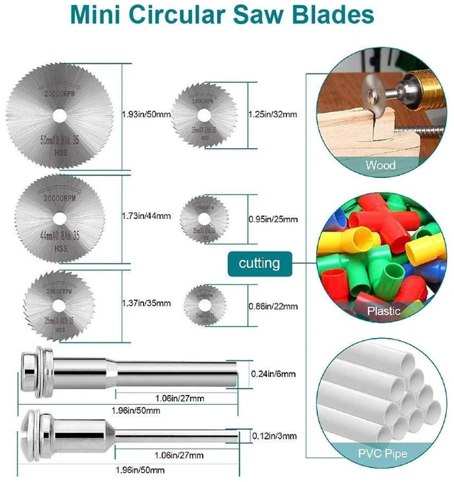 Alt view image 2 of 7 - 8Pcs Rotary Drill Saw Blades Compatible with Dremel | HSS Circular Saw Blades with 1/8" Shank Rotary Tool Cutting Wheel Discs for Wood Plastic Metal (Power tools are not included)