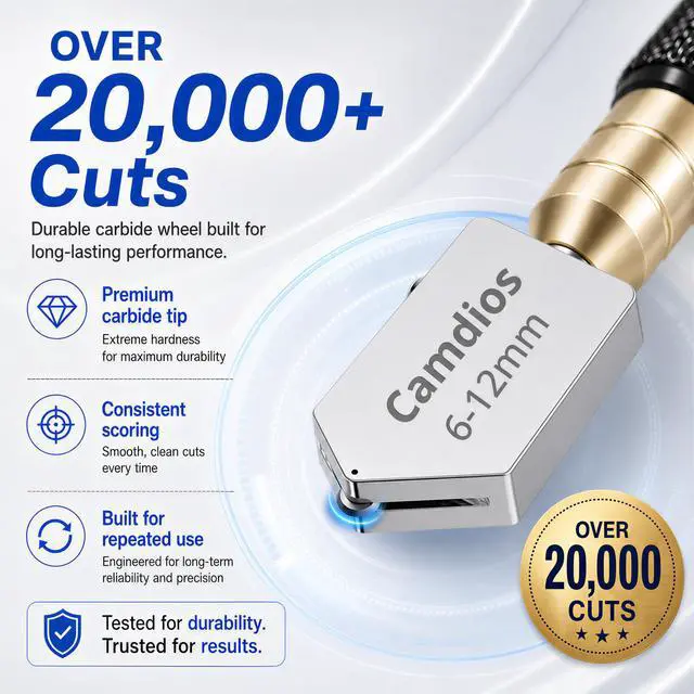 Alt view image 3 of 7 - Glass Cutter 2mm-20mm, Glass Cutting Tool with Glass Oil & 3 Carbide Heads | 2-20 mm Glass Cutting, 3 Replaceable Carbide Heads, Automatic Oil Feed, Glass Cutting Oil, Mirror, Mosaic & Stained Glass