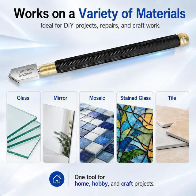 Alt view image 7 of 7 - Glass Cutter 2mm-20mm, Glass Cutting Tool with Glass Oil & 3 Carbide Heads | 2-20 mm Glass Cutting, 3 Replaceable Carbide Heads, Automatic Oil Feed, Glass Cutting Oil, Mirror, Mosaic & Stained Glass