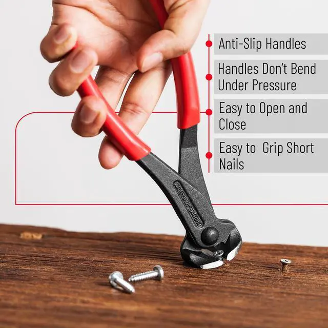 Alt view image 6 of 7 - - Nail Puller, 7 Inch Steel End Cutting Pliers | Non-Slip Handle Nail Remover Tool End Nippers for Pulling Nails and Cutting Wires