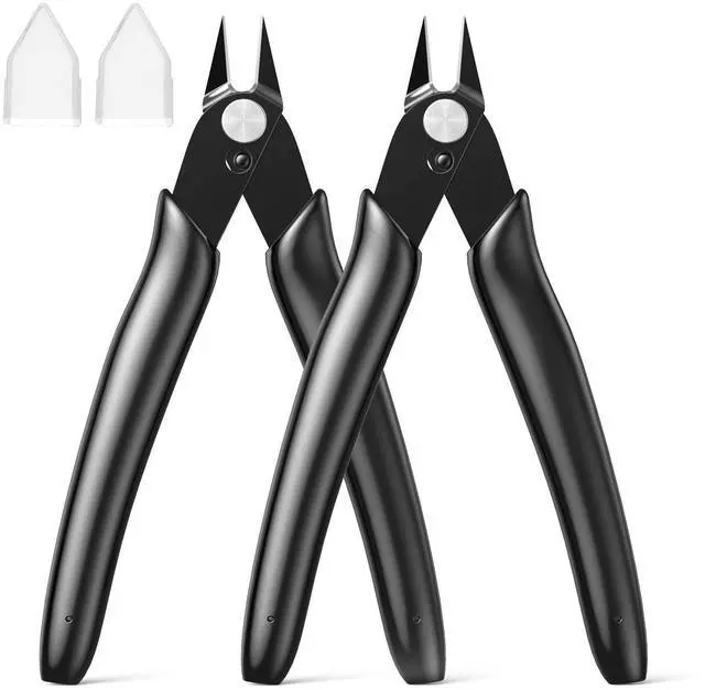 Main image of 2-Pack Small Wire Cutters for Jewelry Diagonal Flush Cutters 5" Black | Compact Zip Tie Cutter Precision for Zip Ties, Model, Jewelry Making, 3d Printer Filament, Electronics, Confined Areas