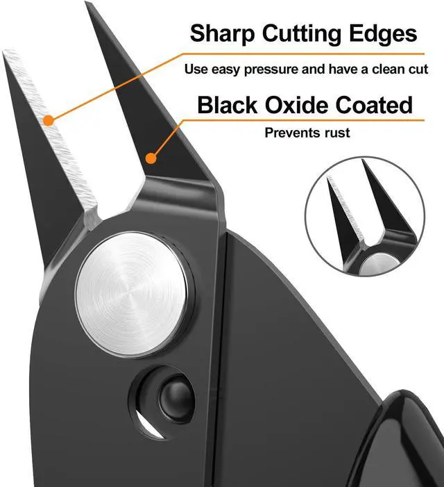 Alt view image 2 of 6 - 2-Pack Small Wire Cutters for Jewelry Diagonal Flush Cutters 5" Black | Compact Zip Tie Cutter Precision for Zip Ties, Model, Jewelry Making, 3d Printer Filament, Electronics, Confined Areas