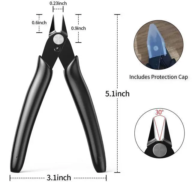 Alt view image 6 of 6 - 2-Pack Small Wire Cutters for Jewelry Diagonal Flush Cutters 5" Black | Compact Zip Tie Cutter Precision for Zip Ties, Model, Jewelry Making, 3d Printer Filament, Electronics, Confined Areas
