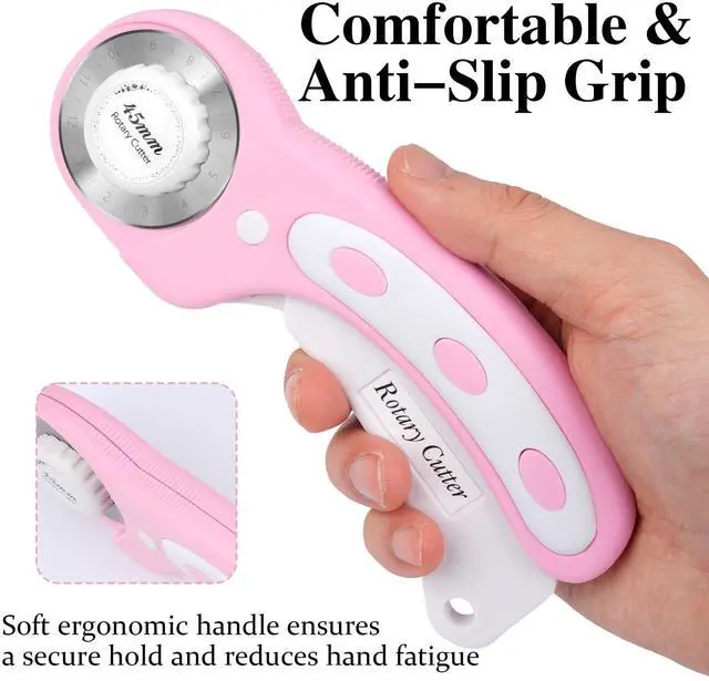 Alt view image 5 of 7 - 45mm Rotary Cutter for Fabric with 5 Extra Blades, Roller, with Safety Lock | Pink, Ergonomic, Cuts Through Multiple Layers, for Left and Right Handed, Professional Sewing & Quilting Tools Supplies