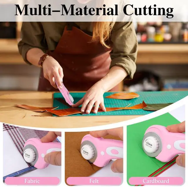 Alt view image 6 of 7 - 45mm Rotary Cutter for Fabric with 5 Extra Blades, Roller, with Safety Lock | Pink, Ergonomic, Cuts Through Multiple Layers, for Left and Right Handed, Professional Sewing & Quilting Tools Supplies