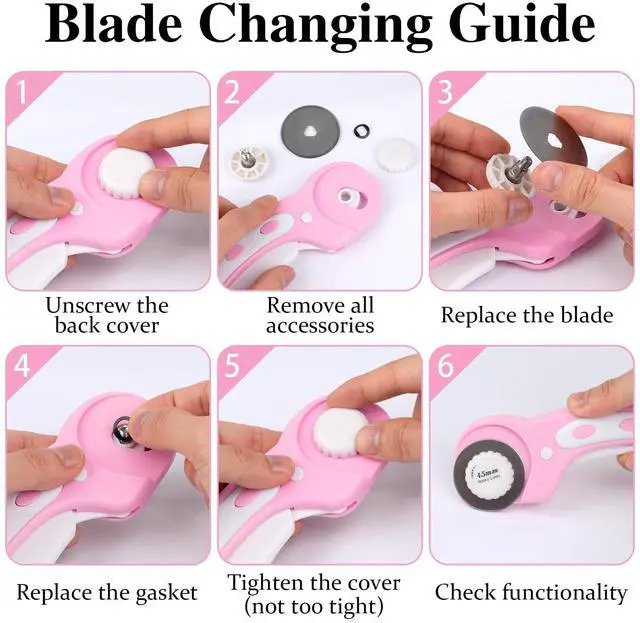Alt view image 7 of 7 - 45mm Rotary Cutter for Fabric with 5 Extra Blades, Roller, with Safety Lock | Pink, Ergonomic, Cuts Through Multiple Layers, for Left and Right Handed, Professional Sewing & Quilting Tools Supplies