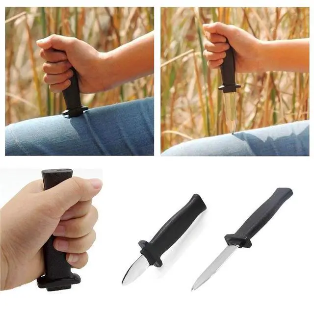 Alt view image 5 of 7 - Retractable Magic Trick Prank Knife, Fake Knife False Trick Gadget Toy Disappearing Dagger Plastic Halloween Fools Day Party Costume Knife (3 PCS A)