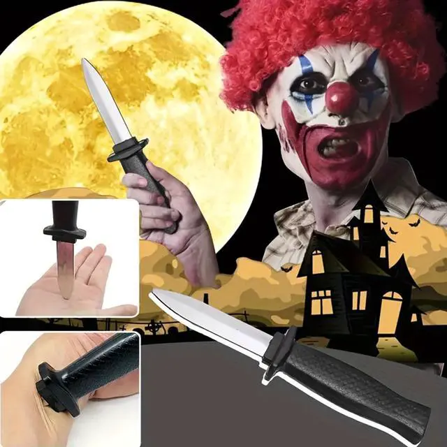 Alt view image 4 of 7 - Retractable Magic Trick Prank Knife, Fake Knife False Trick Gadget Toy Disappearing Dagger Plastic Halloween Fools Day Party Costume Knife (3 PCS A)