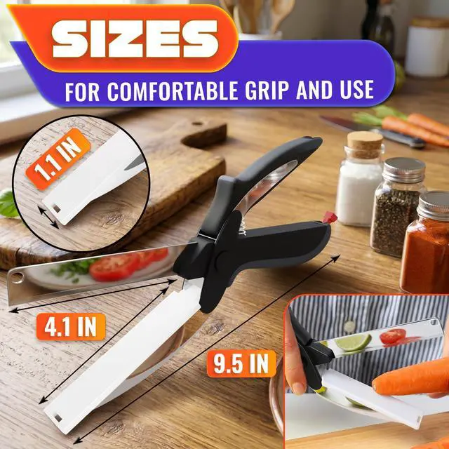 Alt view image 2 of 7 - 2 in 1 Kitchen Scissors for Food with Cutting Board, Safety Lock | Stainless Steel Cutting Board Scissors for Soft Veggies, Fruit & Cheese; Tomato Knife Alternative; 9.5"; Dishwasher Safe
