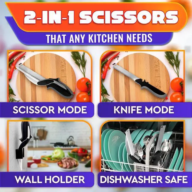 Alt view image 4 of 7 - 2 in 1 Kitchen Scissors for Food with Cutting Board, Safety Lock | Stainless Steel Cutting Board Scissors for Soft Veggies, Fruit & Cheese; Tomato Knife Alternative; 9.5"; Dishwasher Safe