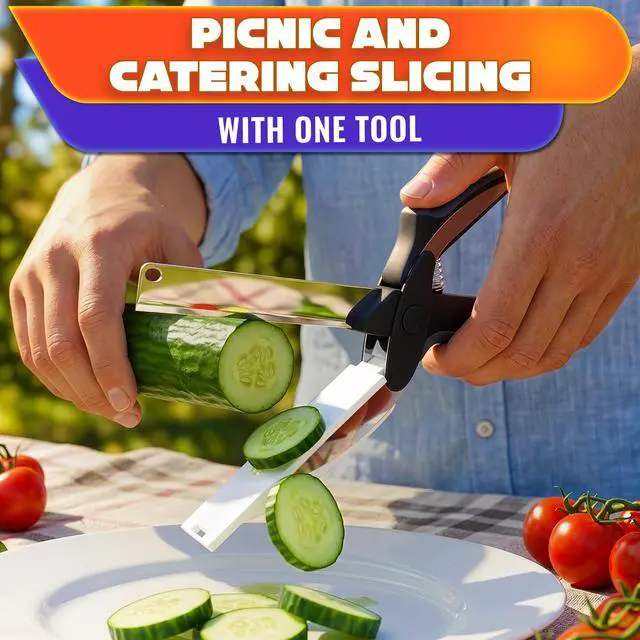 Alt view image 7 of 7 - 2 in 1 Kitchen Scissors for Food with Cutting Board, Safety Lock | Stainless Steel Cutting Board Scissors for Soft Veggies, Fruit & Cheese; Tomato Knife Alternative; 9.5"; Dishwasher Safe