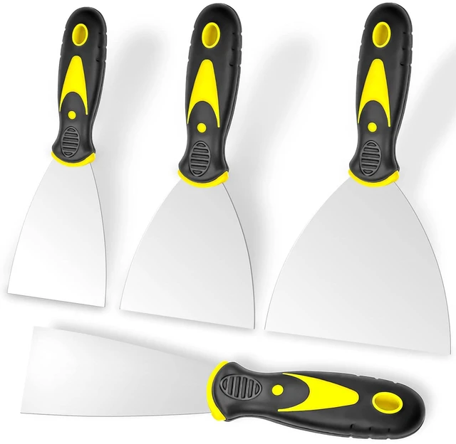 Main image of Putty Knife, 4Pcs Spackle Knife Set (2, 3, 4, 5 in), Stainless Steel Paint Scraper, Taping Knife Tool for Repairing Drywall, Removing Wallpaper, Applying Putty, Plaster, Cement, Adhesive