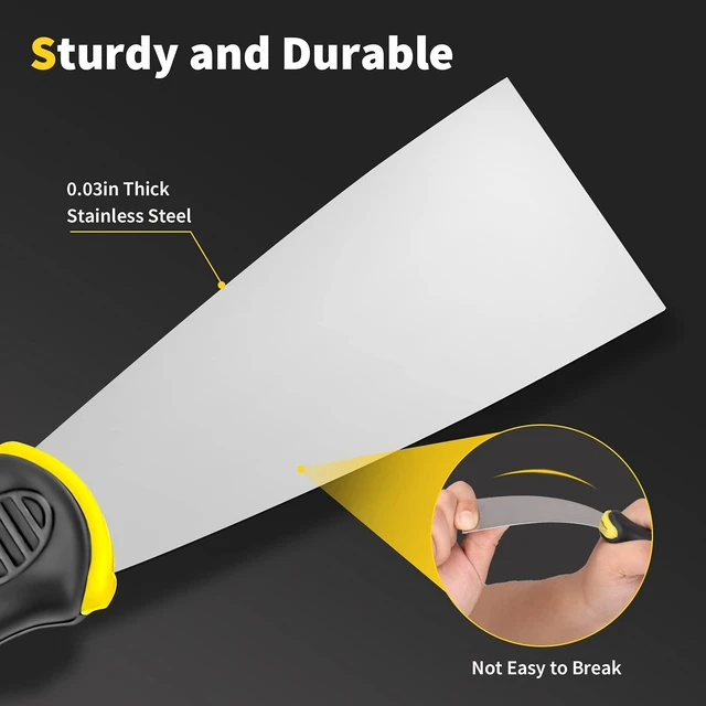 Alt view image 2 of 6 - Putty Knife, 4Pcs Spackle Knife Set (2, 3, 4, 5 in), Stainless Steel Paint Scraper, Taping Knife Tool for Repairing Drywall, Removing Wallpaper, Applying Putty, Plaster, Cement, Adhesive