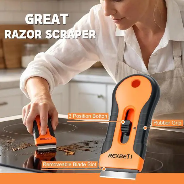 Alt view image 2 of 7 - Razor Blade Scraper Tool, 2 Pack Windows, Glass Stovetop Scraper | 2 Scrapers, 30 Metal & 50 Plastic Blades, Removing Paint, Grease, Adhesive, Stickers, Labels, Decal, General Cleaning Tool