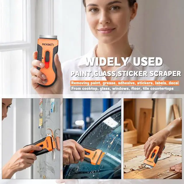 Alt view image 3 of 7 - Razor Blade Scraper Tool, 2 Pack Windows, Glass Stovetop Scraper | 2 Scrapers, 30 Metal & 50 Plastic Blades, Removing Paint, Grease, Adhesive, Stickers, Labels, Decal, General Cleaning Tool