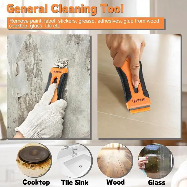 Alt view image 5 of 7 - Razor Blade Scraper Tool, 2 Pack Windows, Glass Stovetop Scraper | 2 Scrapers, 30 Metal & 50 Plastic Blades, Removing Paint, Grease, Adhesive, Stickers, Labels, Decal, General Cleaning Tool