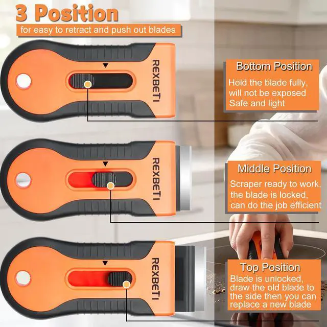 Alt view image 6 of 7 - Razor Blade Scraper Tool, 2 Pack Windows, Glass Stovetop Scraper | 2 Scrapers, 30 Metal & 50 Plastic Blades, Removing Paint, Grease, Adhesive, Stickers, Labels, Decal, General Cleaning Tool