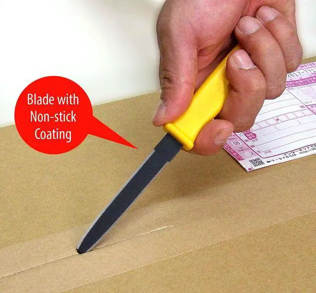 Alt view image 3 of 6 - Cardboard Cutter with Sheath - 7.5" Box Opener Utility Knife with Non-Stick Coated Blade for Breaking Down Boxes & Opening Packages - Made in Japan, Yellow