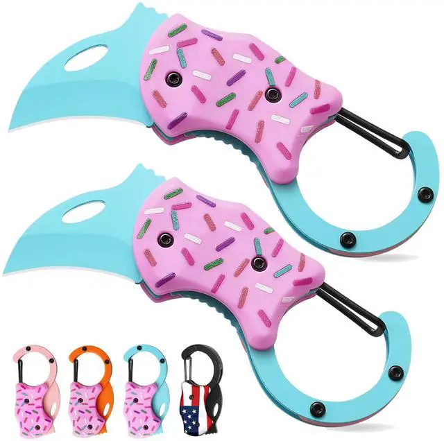 Main image of 2 Pack Cute Donut Pocket Knife, 1.34 Blade EDC Folding Knife for Women Men, Small Portable Everyday Carry, Ideal Gifts for Mom Wife Her Him, Christmas Stocking Stuffers (Blue Pink)