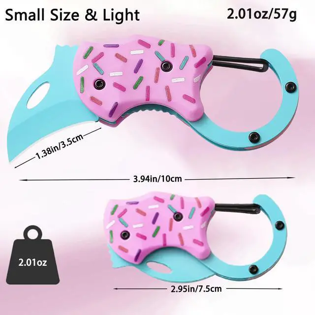 Alt view image 3 of 6 - 2 Pack Cute Donut Pocket Knife, 1.34 Blade EDC Folding Knife for Women Men, Small Portable Everyday Carry, Ideal Gifts for Mom Wife Her Him, Christmas Stocking Stuffers (Blue Pink)