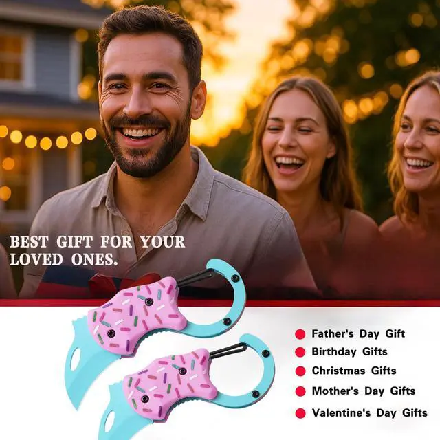 Alt view image 6 of 6 - 2 Pack Cute Donut Pocket Knife, 1.34 Blade EDC Folding Knife for Women Men, Small Portable Everyday Carry, Ideal Gifts for Mom Wife Her Him, Christmas Stocking Stuffers (Blue Pink)