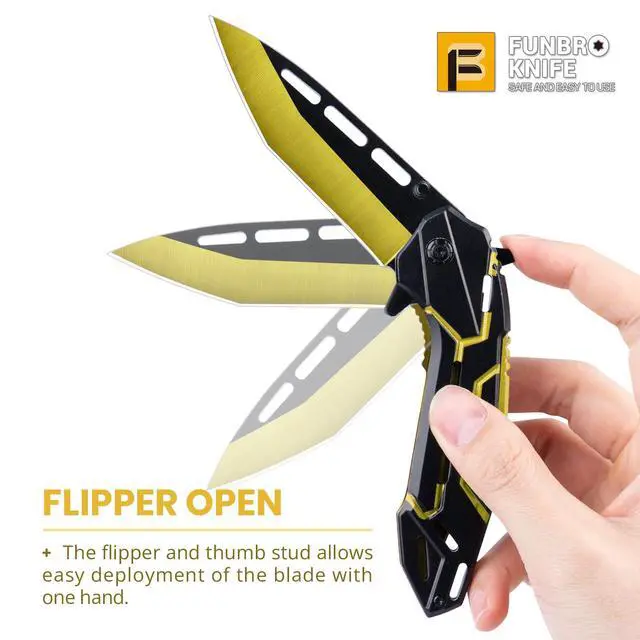 Alt view image 4 of 7 - Pocket Knife for Men | Cool Folding Knife with 3.4 Stainless Steel Sharp Blade, Flipper Open EDC Knives with Clip for Outdoor Camping Hiking