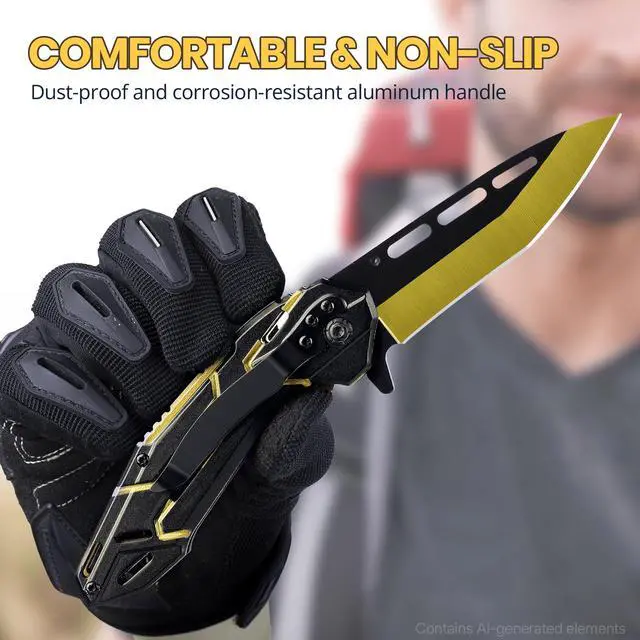 Alt view image 3 of 7 - Pocket Knife for Men | Cool Folding Knife with 3.4 Stainless Steel Sharp Blade, Flipper Open EDC Knives with Clip for Outdoor Camping Hiking