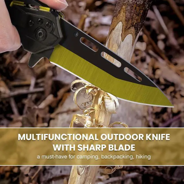 Alt view image 6 of 7 - Pocket Knife for Men | Cool Folding Knife with 3.4 Stainless Steel Sharp Blade, Flipper Open EDC Knives with Clip for Outdoor Camping Hiking