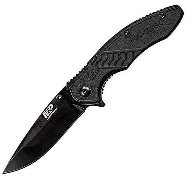 Alt view image 3 of 4 - Smith & Wesson M&P Bodyguard 6.5in Stainless Steel Folding Knife with 2.75in Clip Point Blade and Nylon Handle for Outdoor, Tactical, Survival and EDC, Multicolor,Black