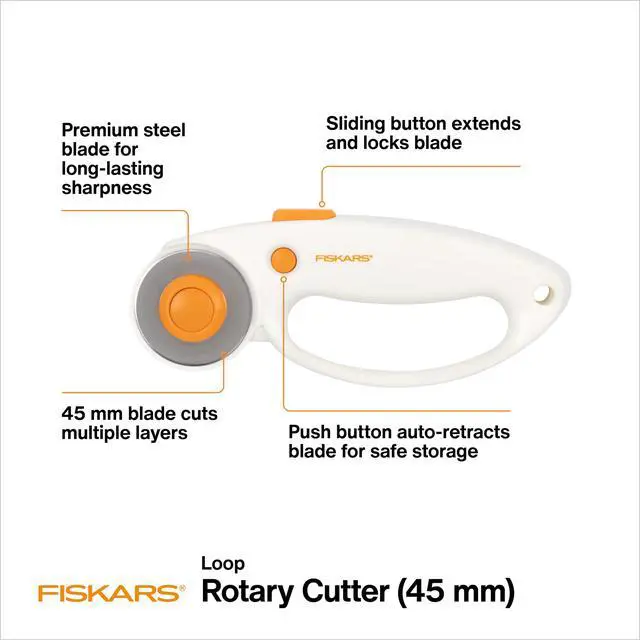 Alt view image 3 of 7 - 45mm Loop Rotary Cutter for Fabric, Arts, Crafts, Sewing | Premium Steel Blade for Precise Cuts, Ergonomic Loop Handle Improves Control, Quick-Change Blade Design, Quilting Supplies