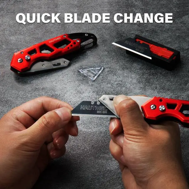 Alt view image 6 of 7 - Heavy Duty Folding Utility Knife, Aluminum Box Cutter with 11PCS SK2H Blades, EDC Safety Work Knife with Belt Clip & Carabiner for Fast-Cutting Tasks, HT0263