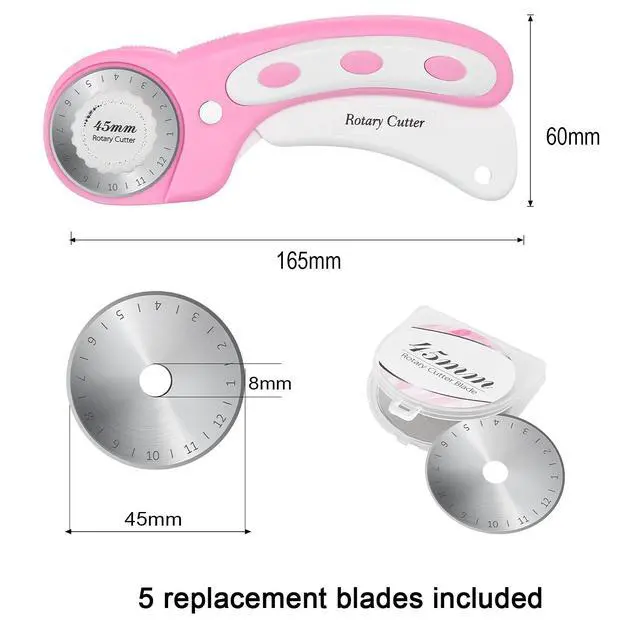 Alt view image 3 of 6 - 45mm Rotary Cutter with 5pcs Extra Blades, Ergonomic Handle Rolling Cutter with Safety Lock for Fabric, Leather, Crafting, Sewing, Quilting, Fabric Rotary Cutter Perfect for Left & Right Hand(Pink)