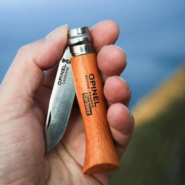 Alt view image 4 of 7 - No. 06 Carbone - Carbon Steel Folding Pocket Knife, Beechwood Handle | Easy to Sharpen, Lightweight, Simple Design, Virobloc Safety Ring, Made in Savoie France