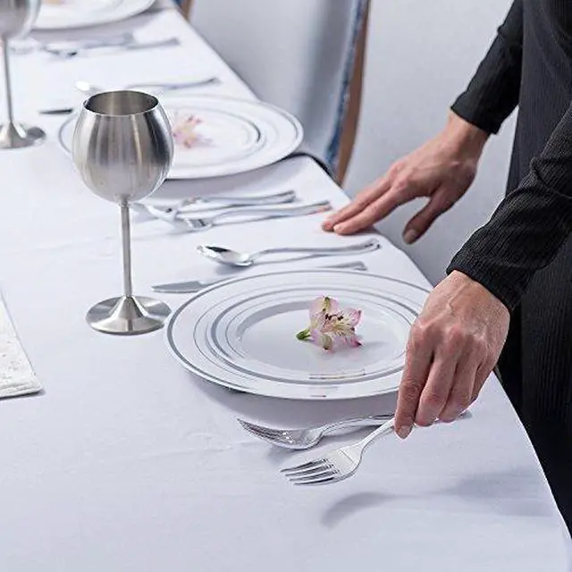 Alt view image 2 of 6 - 125 Disposable Heavy Duty Plastic Knives, Fancy Plastic Silverware Looks Like Real Cutlery - Utensils Perfect for Catering Events, Restaurants, Parties and Weddings (Silver)