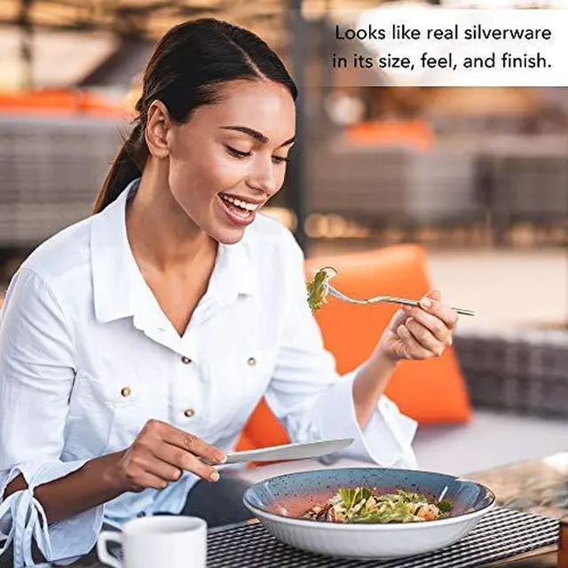 Alt view image 5 of 6 - 125 Disposable Heavy Duty Plastic Knives, Fancy Plastic Silverware Looks Like Real Cutlery - Utensils Perfect for Catering Events, Restaurants, Parties and Weddings (Silver)