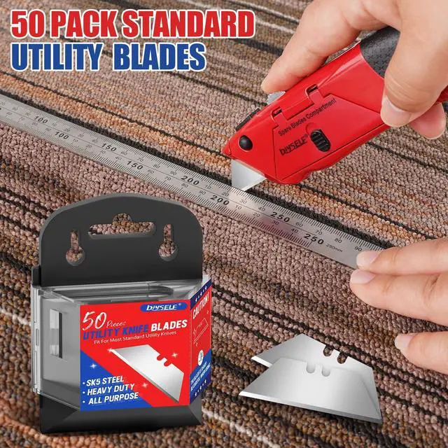 Alt view image 3 of 6 - 50 Pack Utility Knife Blades, SK5 Steel Box Cutter Blades with Dispenser, Standard Blades for Box Cutter Utility Knife Replacement, Sharper Utility Blade, Refills