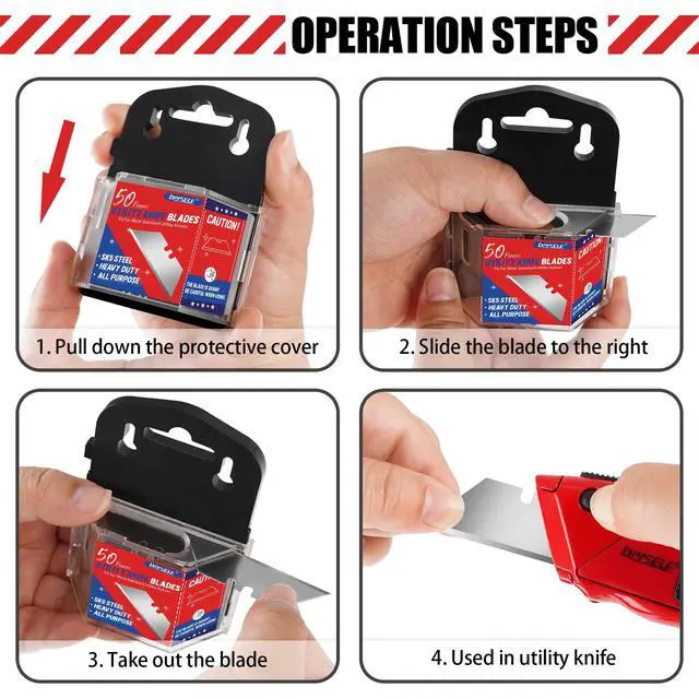 Alt view image 4 of 6 - 50 Pack Utility Knife Blades, SK5 Steel Box Cutter Blades with Dispenser, Standard Blades for Box Cutter Utility Knife Replacement, Sharper Utility Blade, Refills