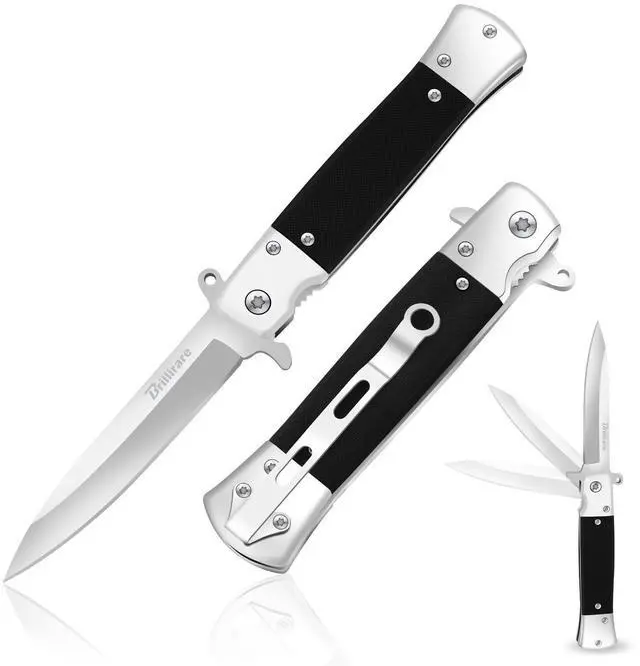 Main image of Pocket Knife, Folding Wood Knives Blade 4in, Foldable Survival Small Knife with Pocket Clip, Sharp Steel Blade, Button Lock & Glass Breaker for Everyday Carry EDC Hunting Camping