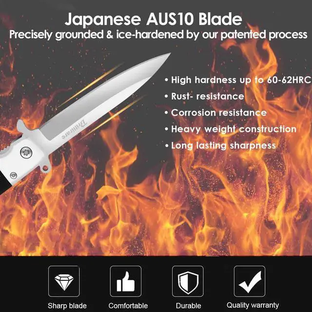 Alt view image 2 of 7 - Pocket Knife, Folding Wood Knives Blade 4in, Foldable Survival Small Knife with Pocket Clip, Sharp Steel Blade, Button Lock & Glass Breaker for Everyday Carry EDC Hunting Camping
