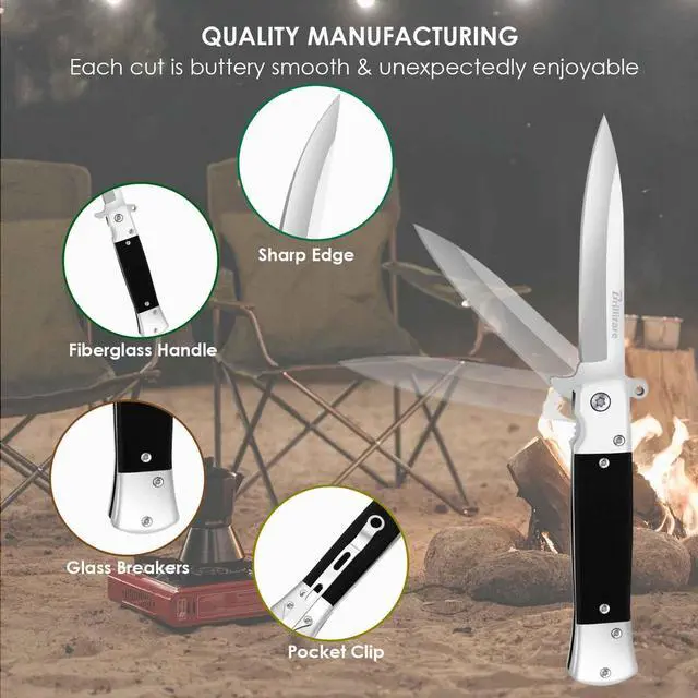 Alt view image 3 of 7 - Pocket Knife, Folding Wood Knives Blade 4in, Foldable Survival Small Knife with Pocket Clip, Sharp Steel Blade, Button Lock & Glass Breaker for Everyday Carry EDC Hunting Camping