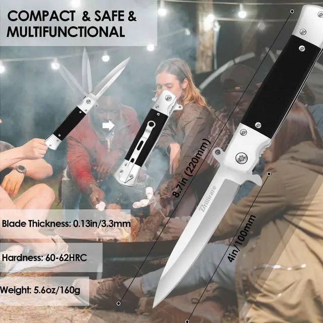 Alt view image 4 of 7 - Pocket Knife, Folding Wood Knives Blade 4in, Foldable Survival Small Knife with Pocket Clip, Sharp Steel Blade, Button Lock & Glass Breaker for Everyday Carry EDC Hunting Camping