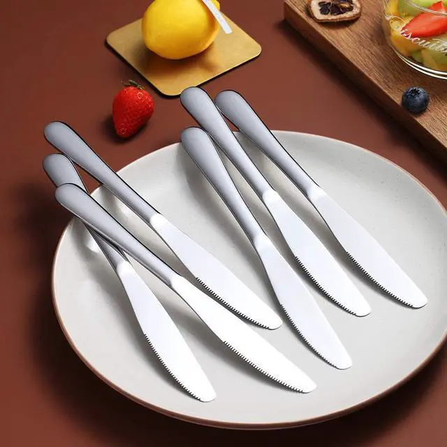 Alt view image 3 of 7 - Dinner Knives Set Of 6, Stainless Steel Shiny Mirror Dinner Knife, Butter Knife Spreader Table Knives Sturdy And Dishwasher Safe