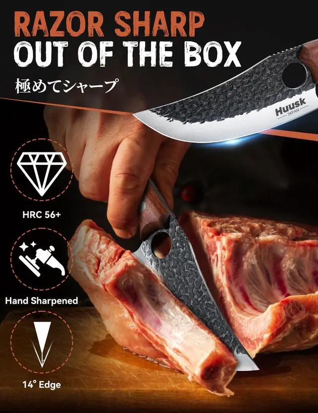 Alt view image 3 of 6 - Viking Knife, Japanese Hand Forged Butcher Knife for Meat Cutting | Boning Knives with Ergonomic Wood Handle, High Carbon Steel Japanese Chef Knifes for Camping, BBQ, Gift for Dad Men