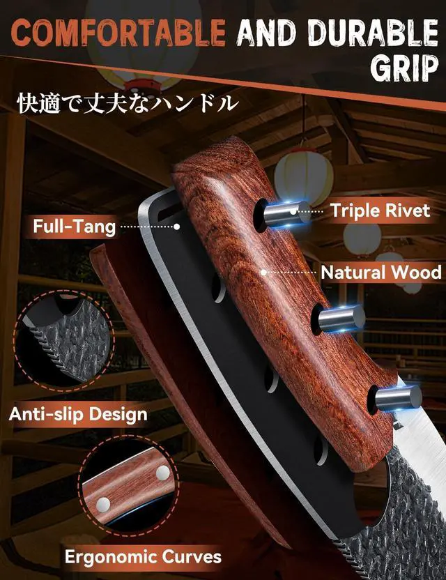 Alt view image 4 of 6 - Viking Knife, Japanese Hand Forged Butcher Knife for Meat Cutting | Boning Knives with Ergonomic Wood Handle, High Carbon Steel Japanese Chef Knifes for Camping, BBQ, Gift for Dad Men
